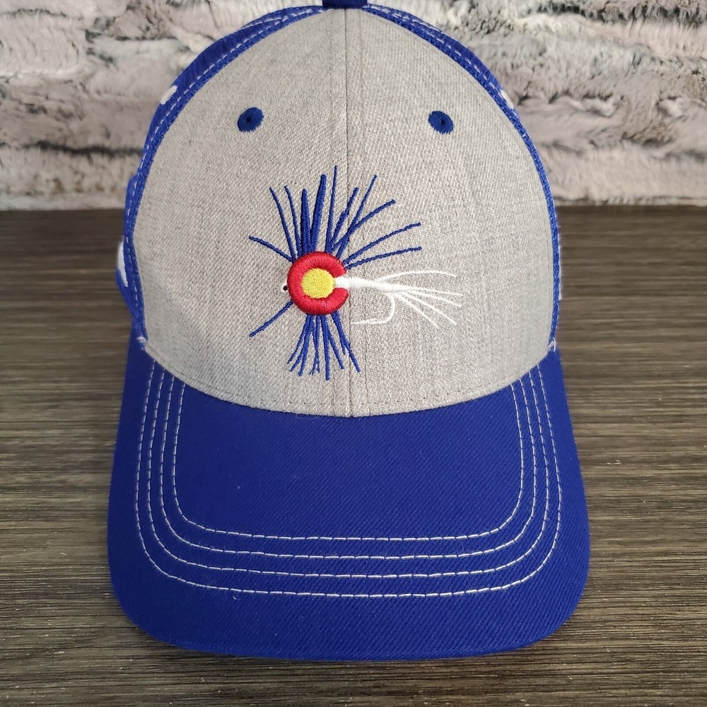 Colorado Askels Fly Fishing Gray Blue Mesh Trucker Snapback‎ New W/Flaw